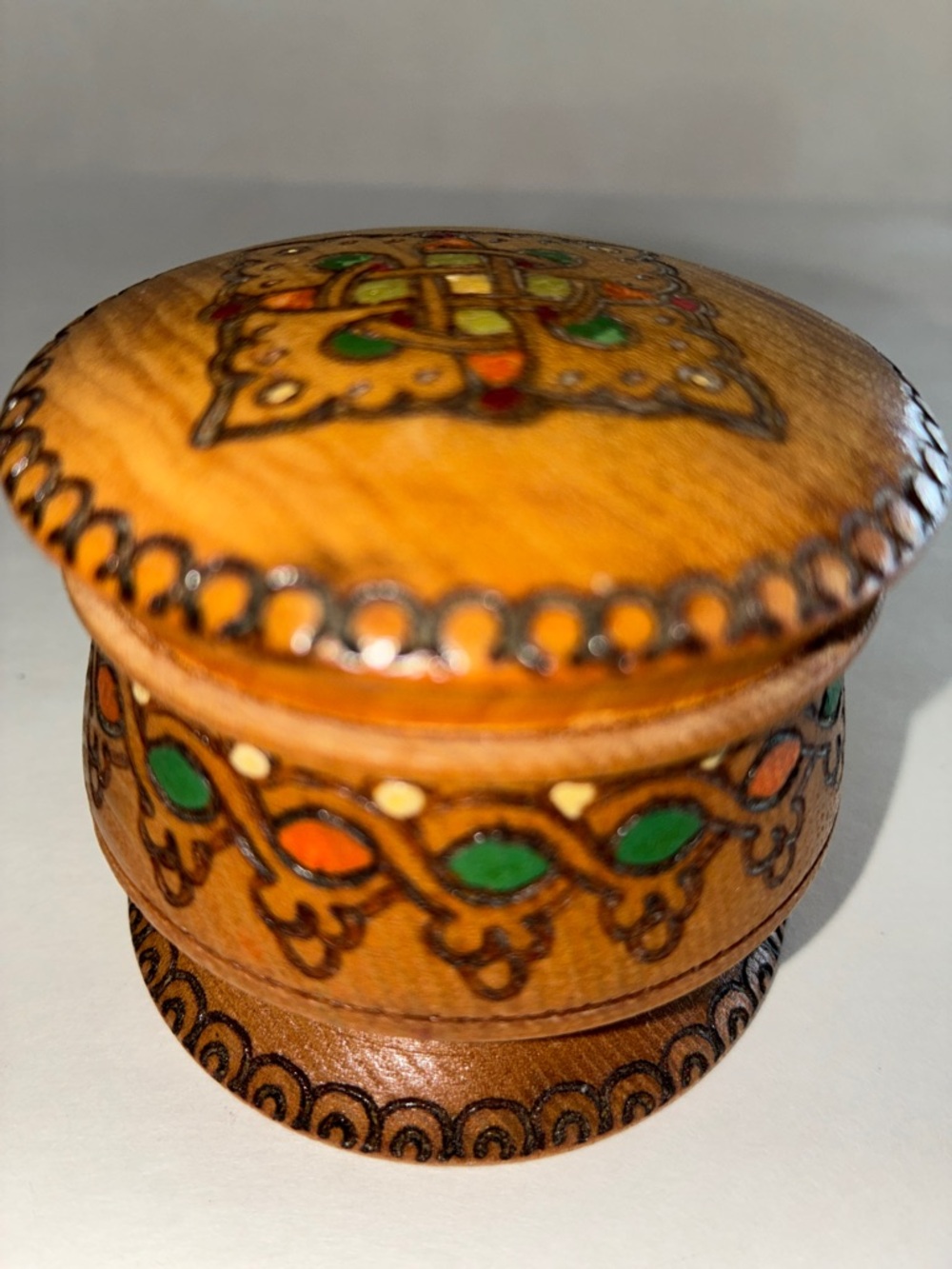 Vintage Bulgarian hand-carved wood trinket box
